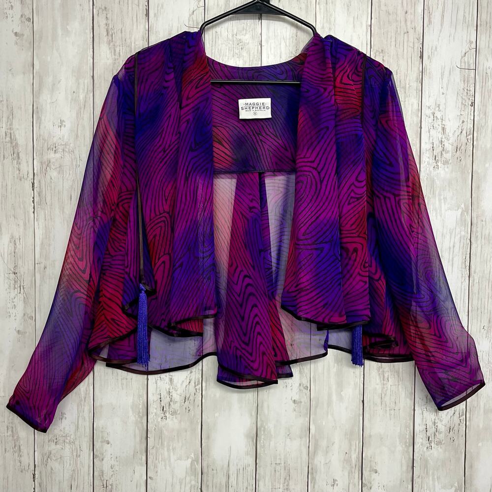 Vintage Maggie Shepherd Australia Colorful Kimono Sheer Tassel Boho Topper Small